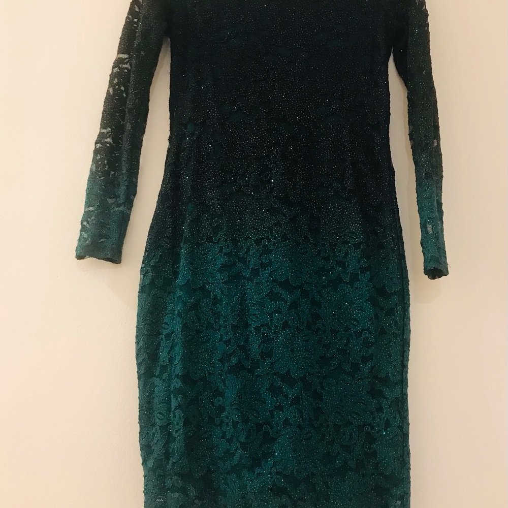 Green glitter dress.